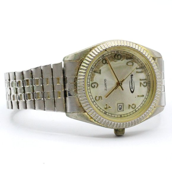 Vintage NELSONIC Watch Quartz Gold Tone Watch Date Indicator 35M Expandable Band - Picture 5 of 8